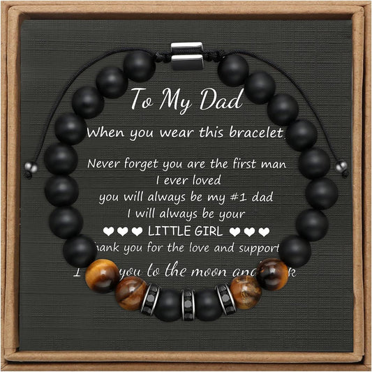 Men's Geometric Tiger's Eye Beaded Bracelet Adjustable Double Layer Handmade Gift