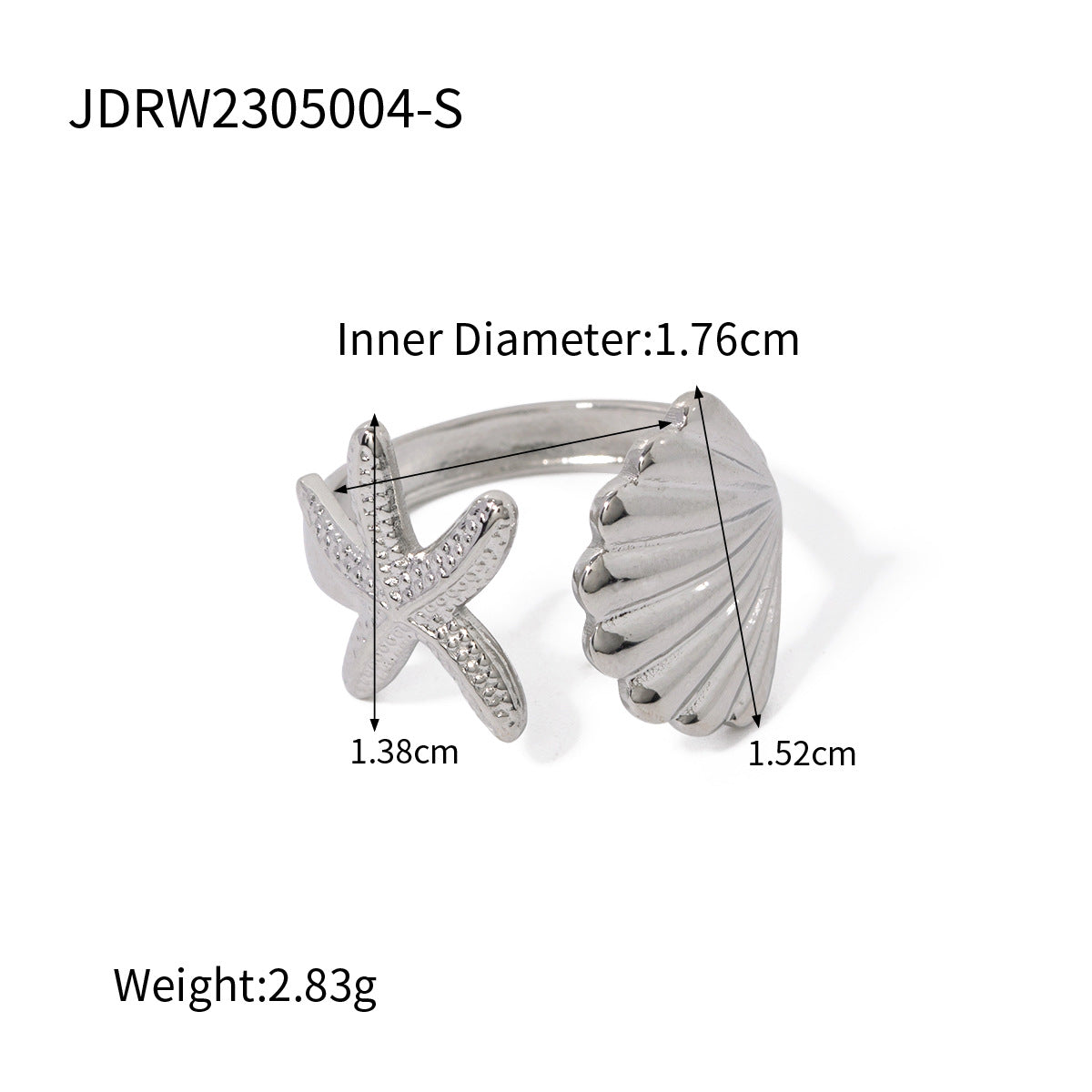 Casual Geometric Stainless Steel Plated Shell Starfish Ring for Women