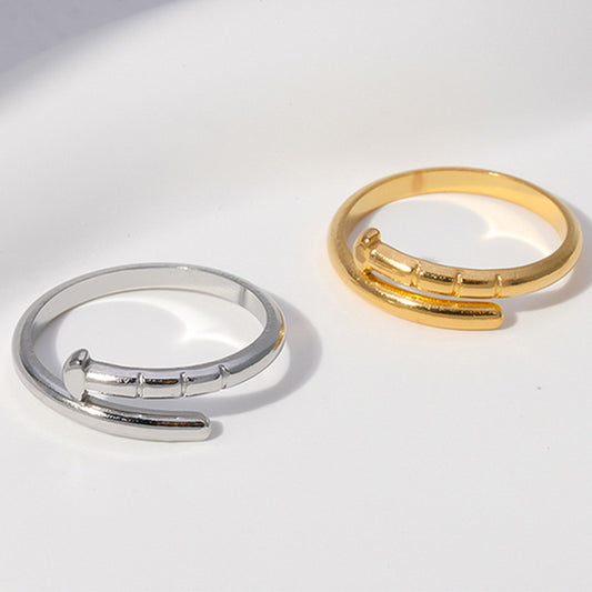 Minimalist Geometric Titanium Steel Adjustable Ring with Plated Finish for Women