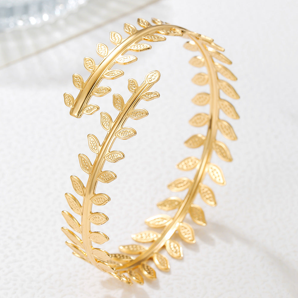 Punk Hip-hop Minimalist Leaf Wave Geometric Hollow Open Cuff Bracelet Alloy Plated for Women and Men