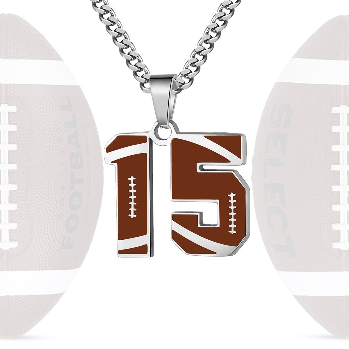 Motivational Football Number Pendant Necklace for Men in Stainless Steel with Polished Finish and Letter/Number Design