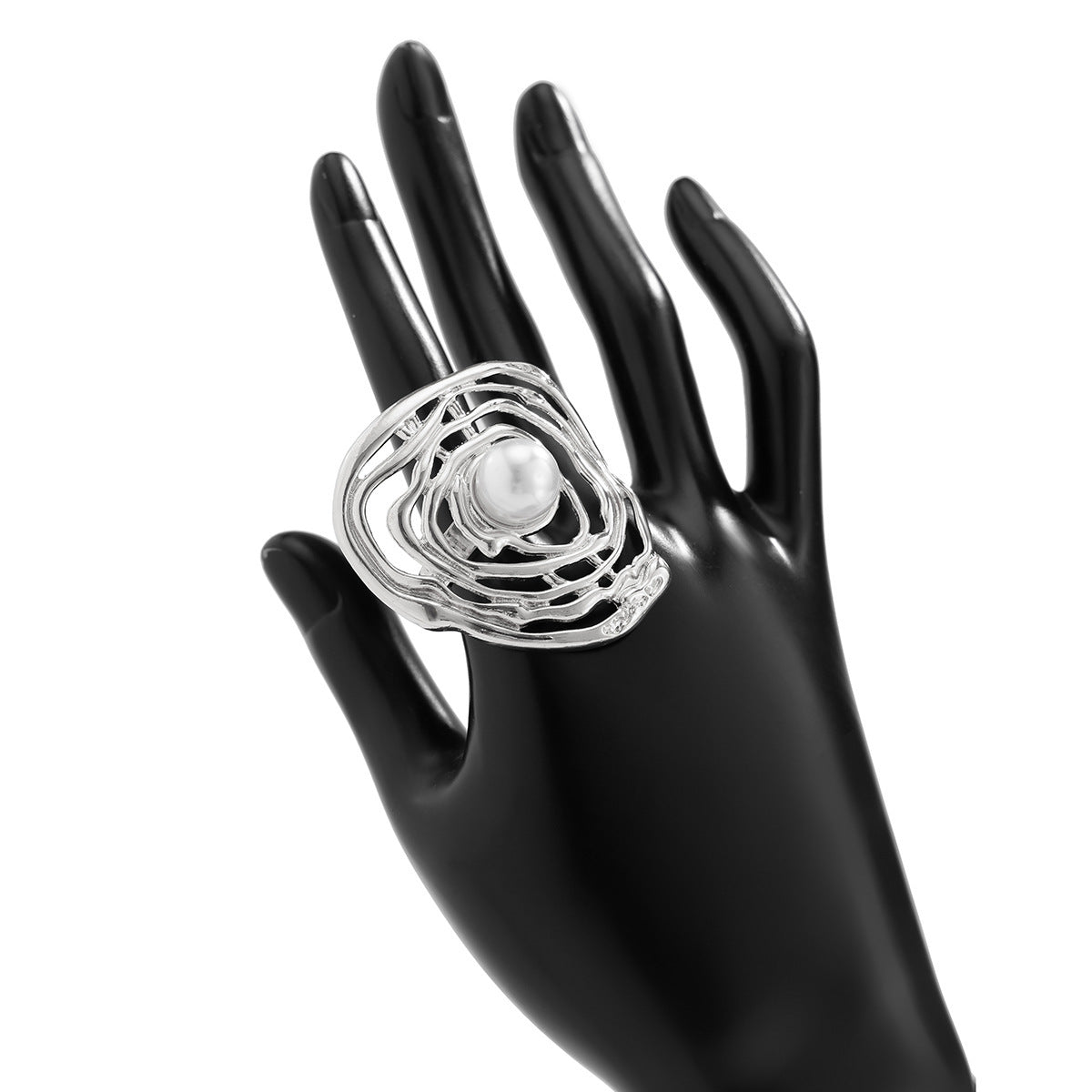 Anello in lega placcato ondulato, geometrico irregolare, vuoto, elegante e casual da donna