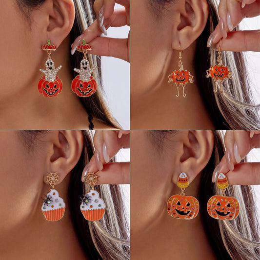 Gothic Drip Oil Plated Alloy Pumpkin Earrings for Unisex Halloween
