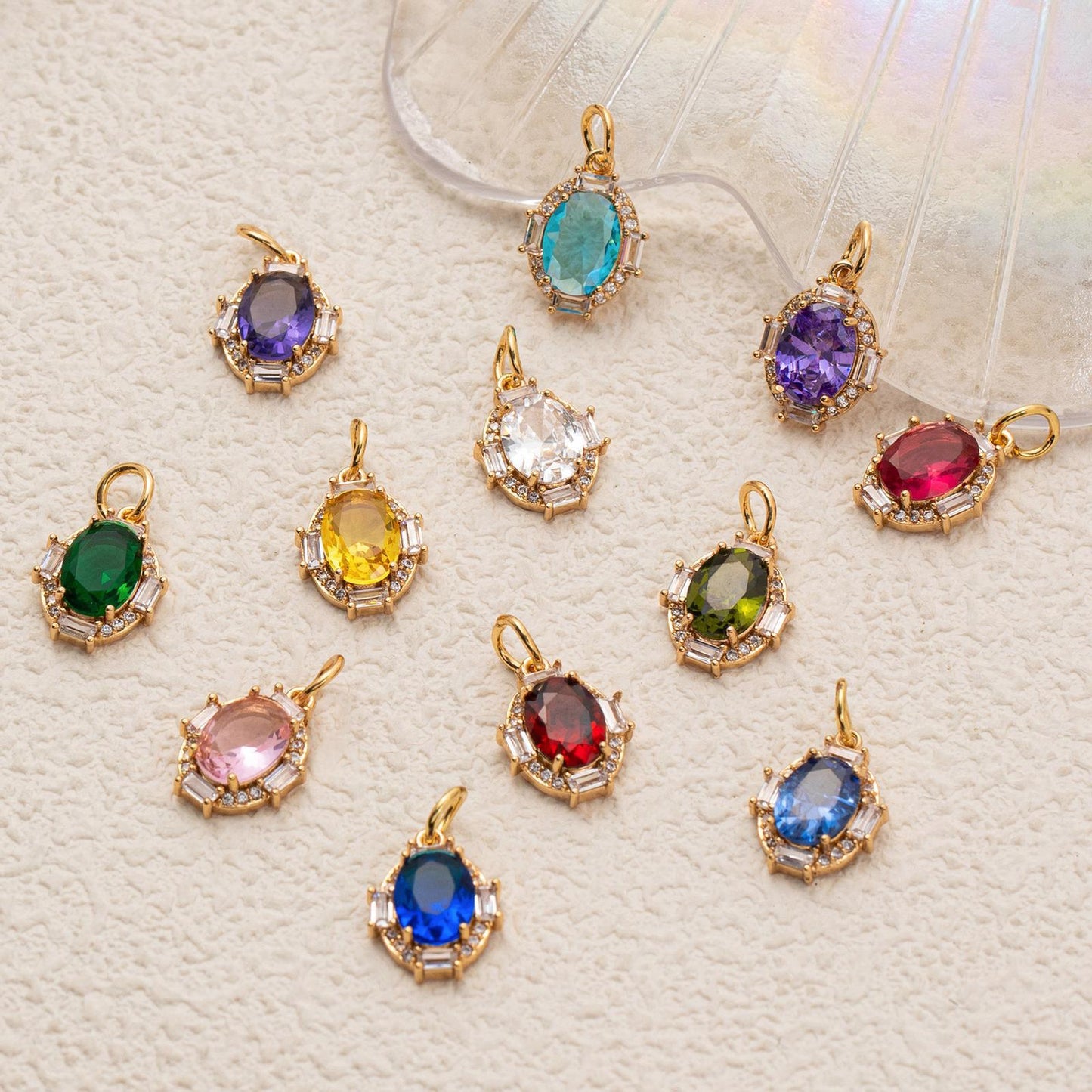 Minimalist Oval Geometric Brass Pendant with Cubic Zirconia December Birthstone for Women