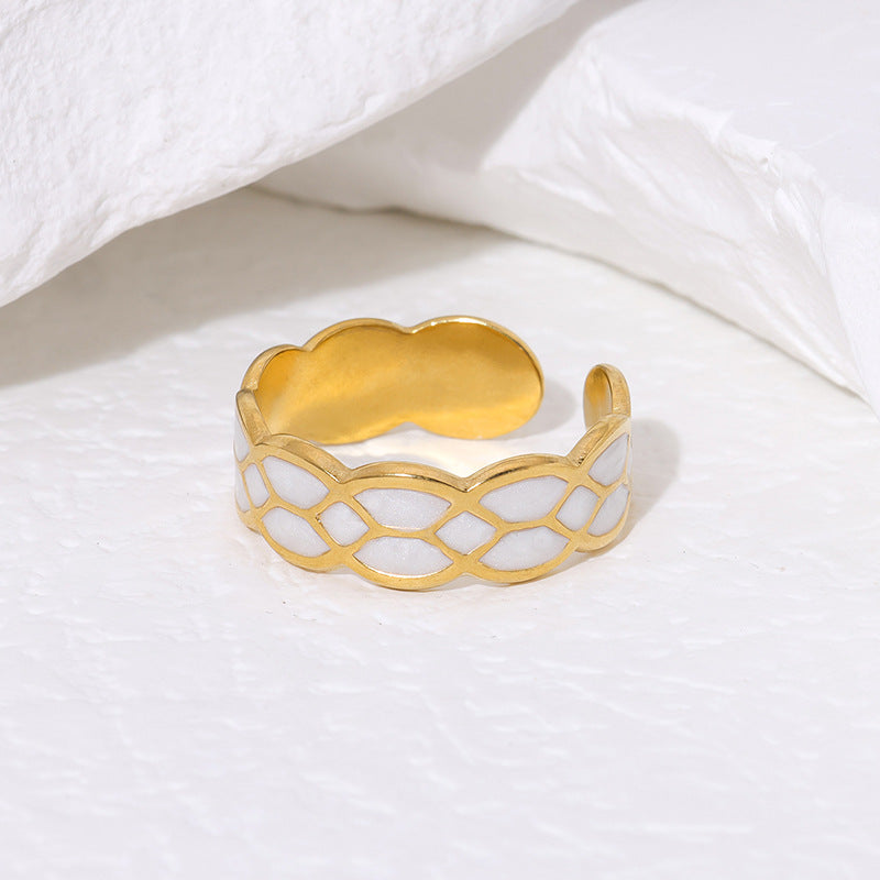 Anillo de titanio en forma de rombo, chapado en oro de 18 quilates, con esmalte y diseño geométrico minimalista para mujer