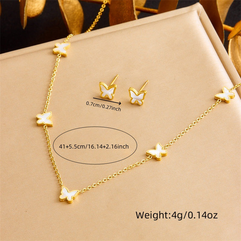 Set Minimalista di Collana Orecchini Bracciale a Farfalla in Acciaio Inossidabile Placcato