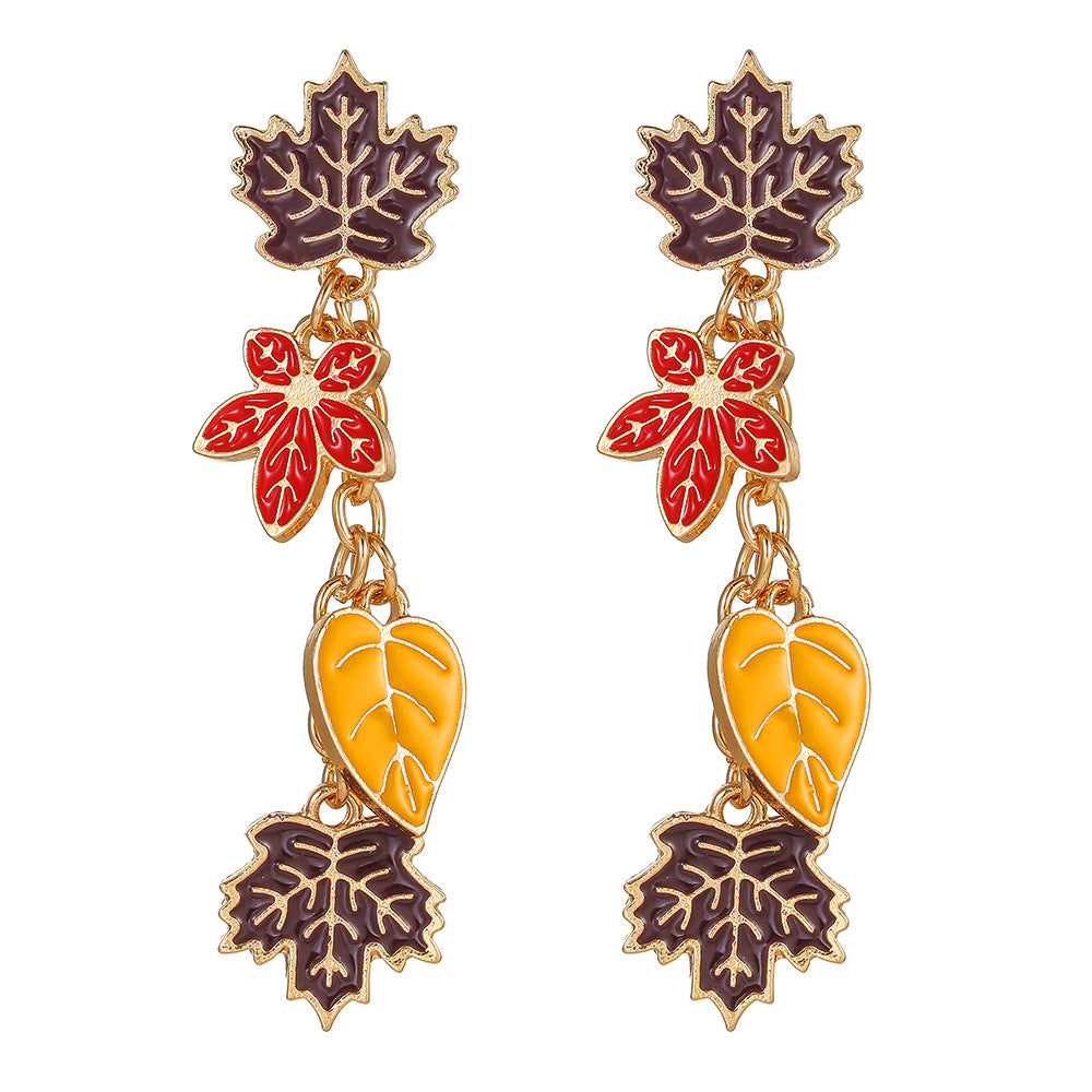 Vintage Gradient Plant Drip Oil Zinc Alloy Earrings for Women