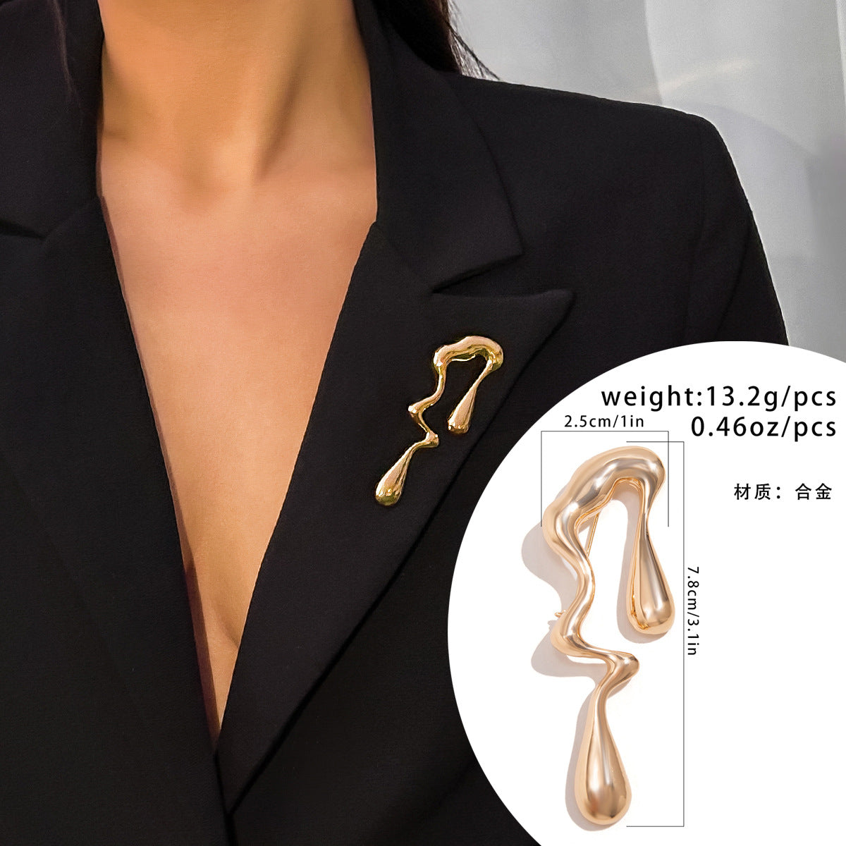 Minimalist Irregular Lava Letter Brooch with Tassel and Bow Design for Women Alloy Pin Jewelry