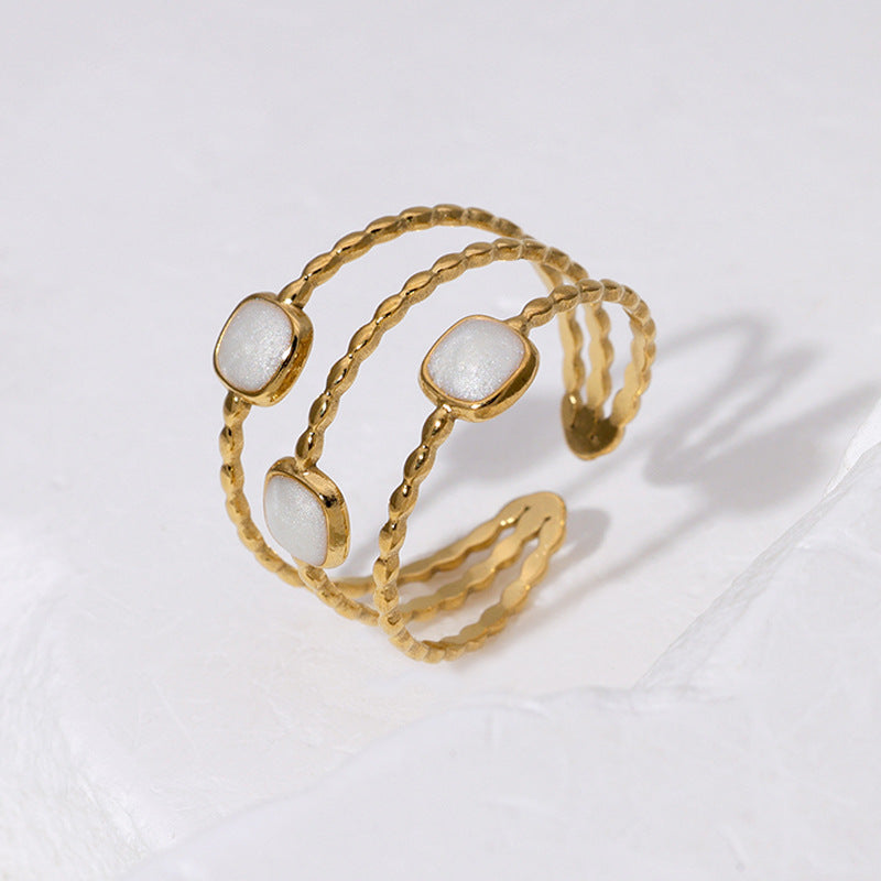 Minimalist Geometric Stainless Steel Open Ring with 18K Gold Plating for Women