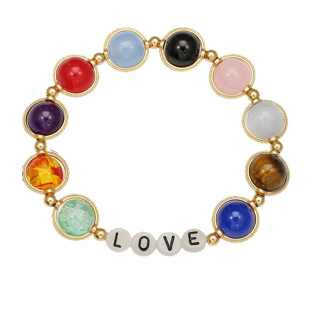 Gradient Crystal Glass Letter Bracelet Handmade BFF LOVE Friendship Jewelry