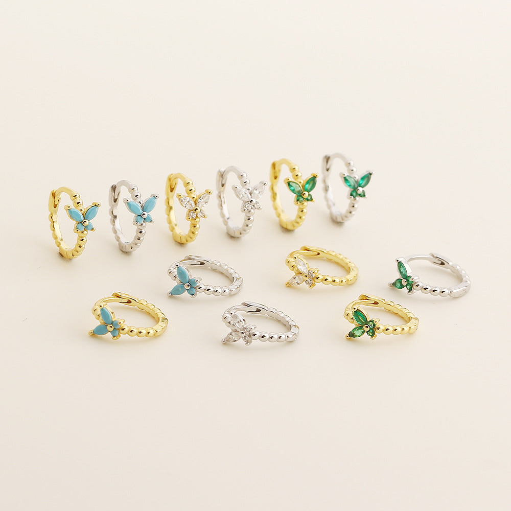 Pendientes de Plata de Ley 925 con Diseño de Mariposa de Estilo Vintage Francés y Incrustaciones de Pedrería para Mujer
