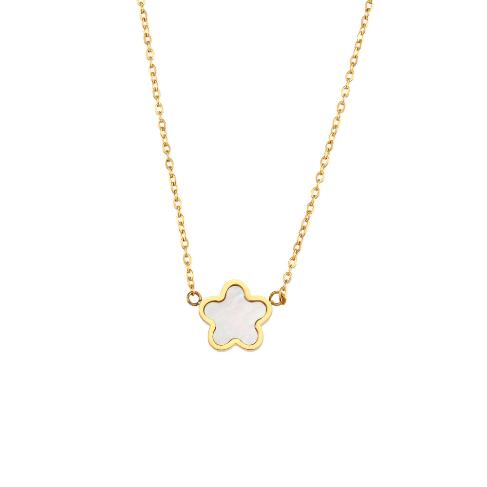 Collar Minimalista Floral Geométrico con Colgante para Mujer en Acero Inoxidable con Acabado Chapado