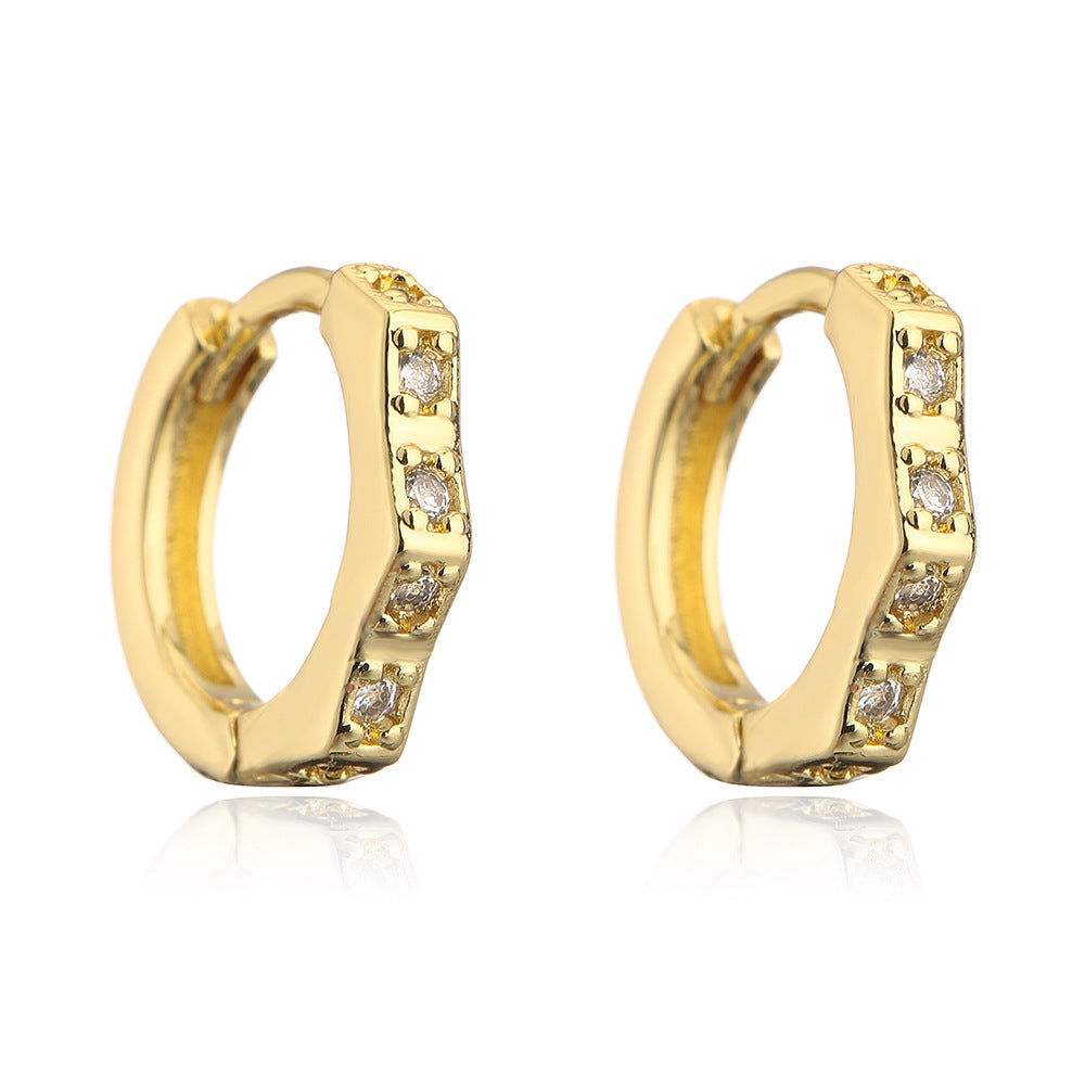 Minimalist Geometric Copper Hoop Earrings with Gold Plating and Micro-Pave Zirconia for Women