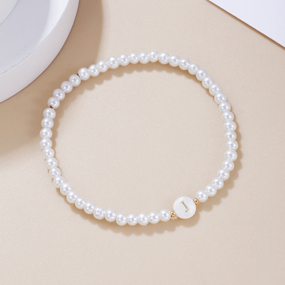 Minimalist Sweet Letter Imitation Pearl Handmade Bracelet for Women