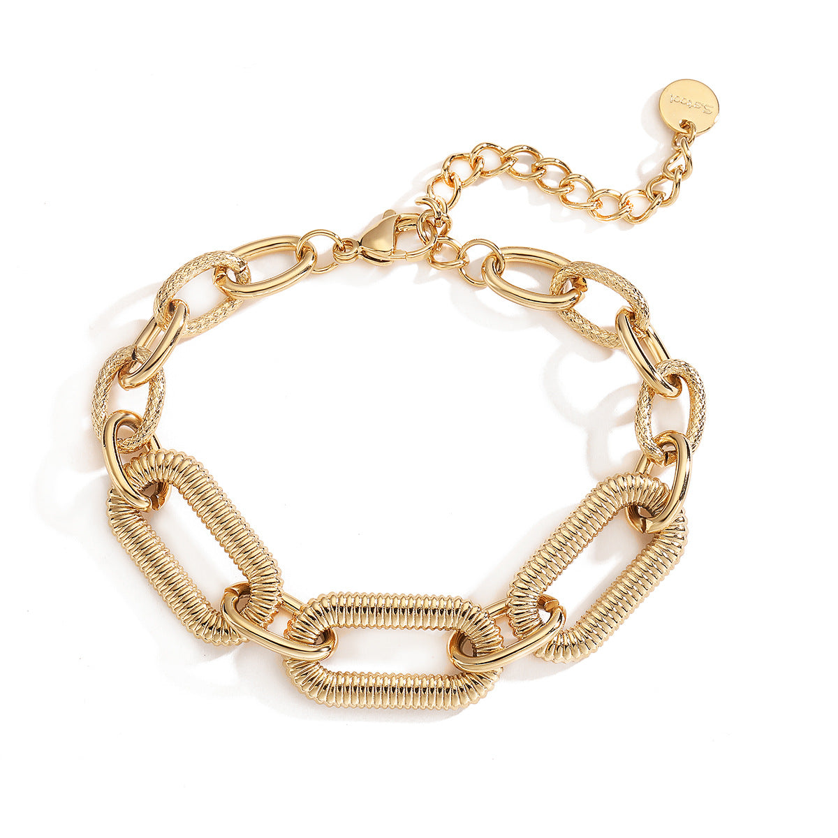 Bracciale da donna in acciaio inossidabile placcato oro 18 carati con micro-pavé geometrico e minimalista alla moda