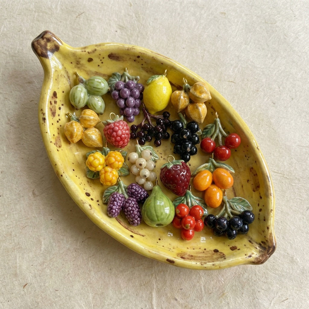 Barretta con ciondolo in ottone placcato a olio smaltato serie frutta colorata con intarsio di perle