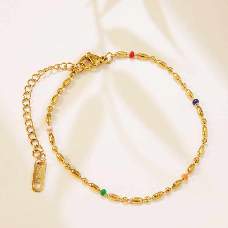 Minimalist Elegant 18K Gold Plated Stainless Steel Titanium Steel Geometric Round Seed Bead Necklace Bracelet Set