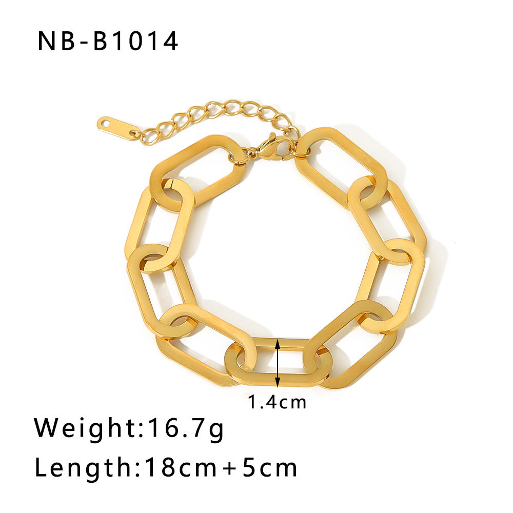 Punk Style Geometric Stainless Steel Bracelet with Thick Chain Design and 24K Gold Plated Finish
