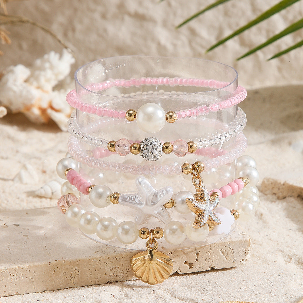 Sweet Handmade Glass Geometric Starfish Scallop Bracelet for Women