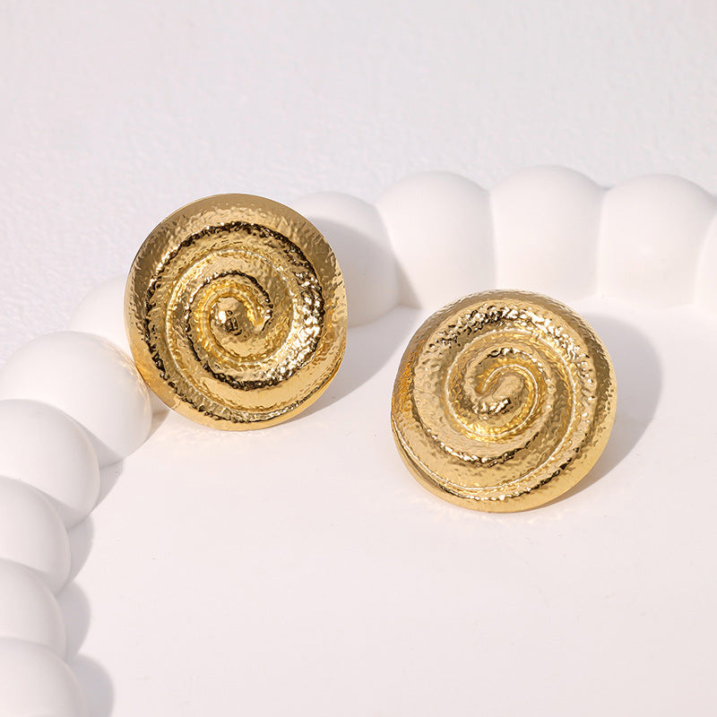 Orecchini a spirale geometrici minimalisti da donna in acciaio inossidabile placcato oro con design a linee pulite