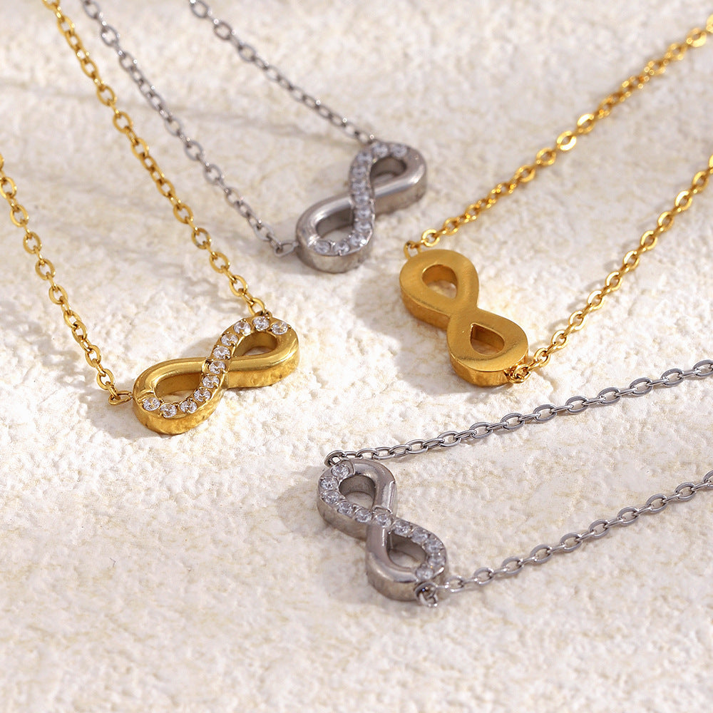 Minimalist Casual 18K Gold Plated Stainless Steel Geometric Letter Rhinestone Necklace for Women