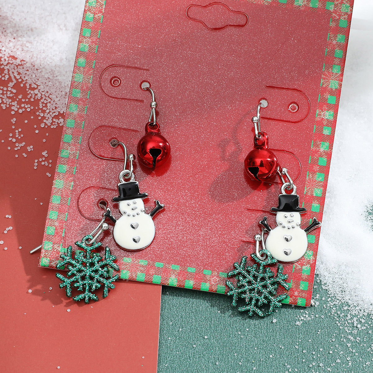 Pendientes de Navidad geométricos estilo Ins para mujer con esmalte de copo de nieve, reno y cascabel.
