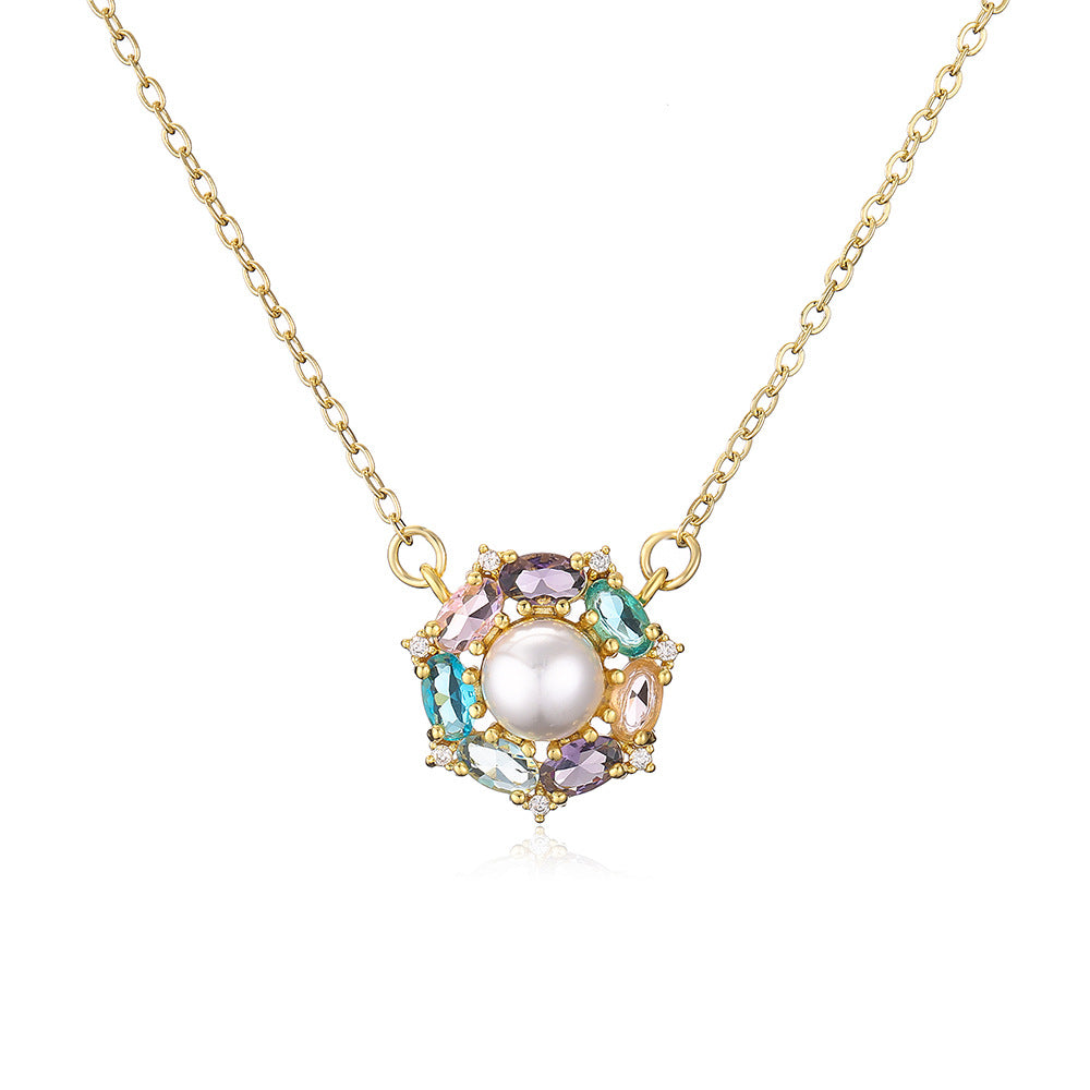 Minimalist Butterfly-Shaped Geometric Pendant Necklace for Women with Gold-Plated Copper Base and Micro-Paved Zirconia and Pearl Accents