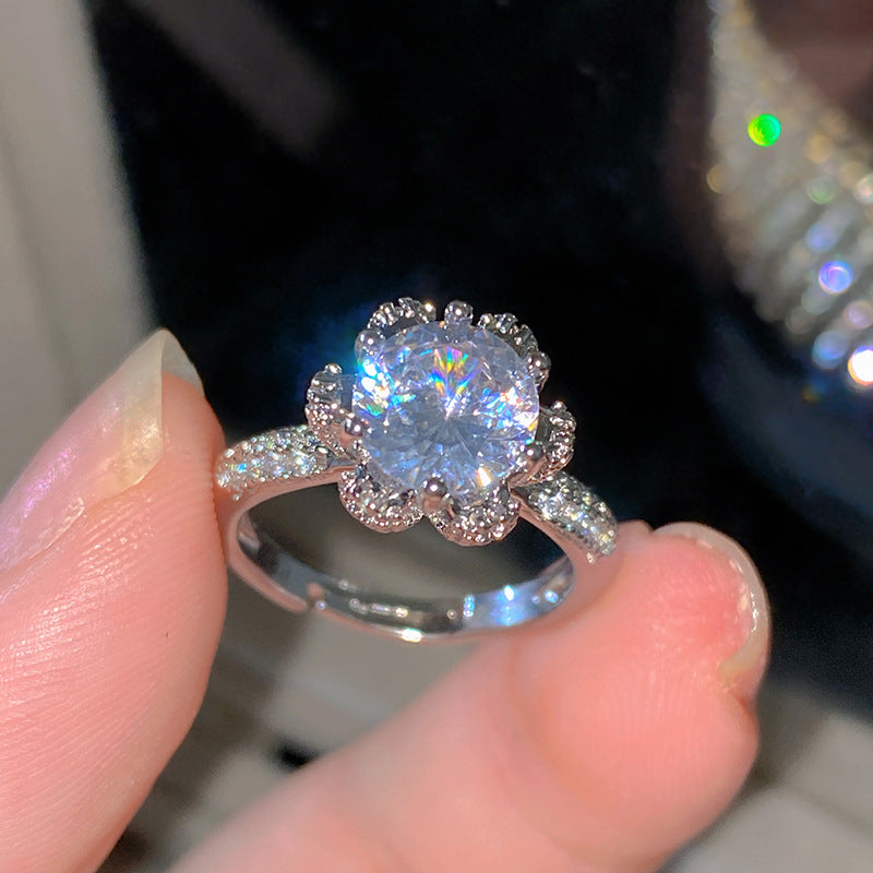 Sweet Elegant Heart Butterfly Brass Ring with Cubic Zirconia Handmade Adjustable