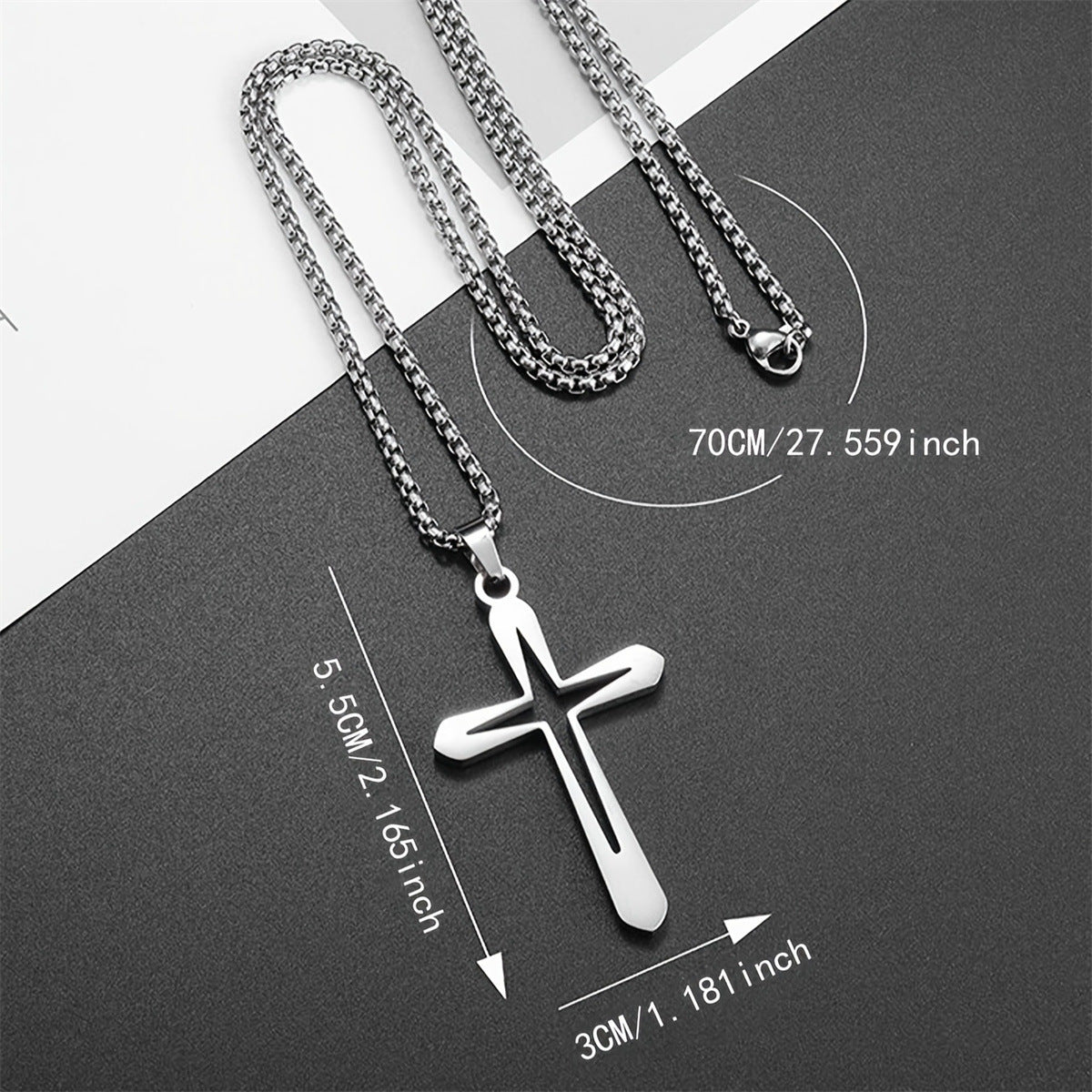Minimalist Hollow Cross Pendant Necklace in Stainless Steel with Polished Finish for Men and Women