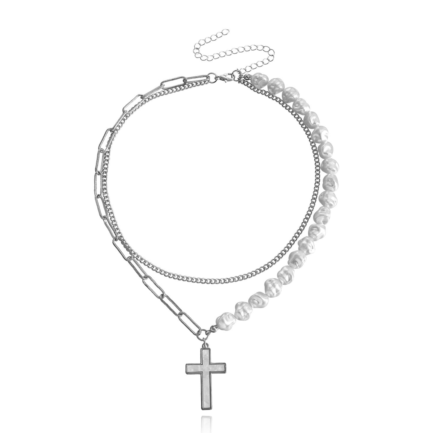 Punk Style Geometric Mother-of-Pearl Pendant Necklace for Women Alloy Chain with Plating Finish