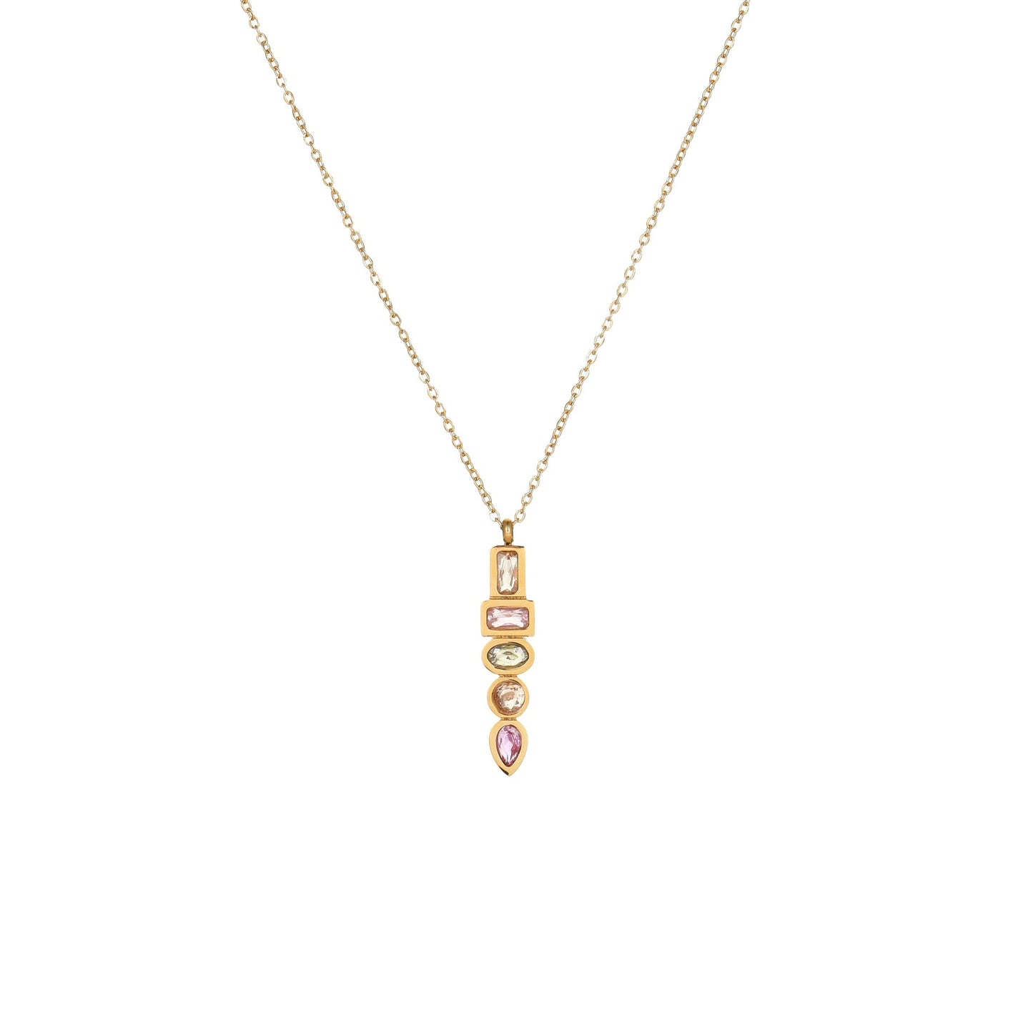 Fashionable Star-Shaped Stainless Steel Necklace with 18K Gold Plating and Colorful Zircon Inlay for Women