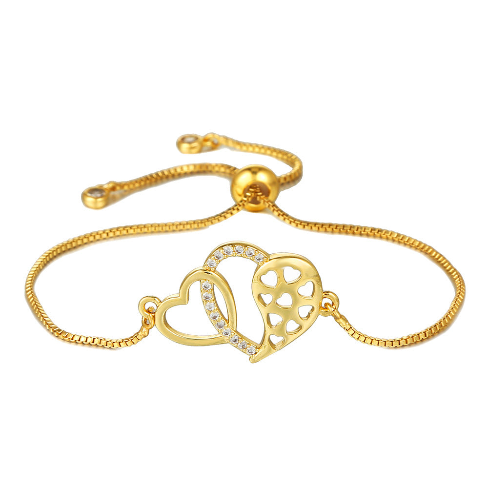 Minimalist Geometric Round Brass Plated Bracelet with Cubic Zirconia for Women
