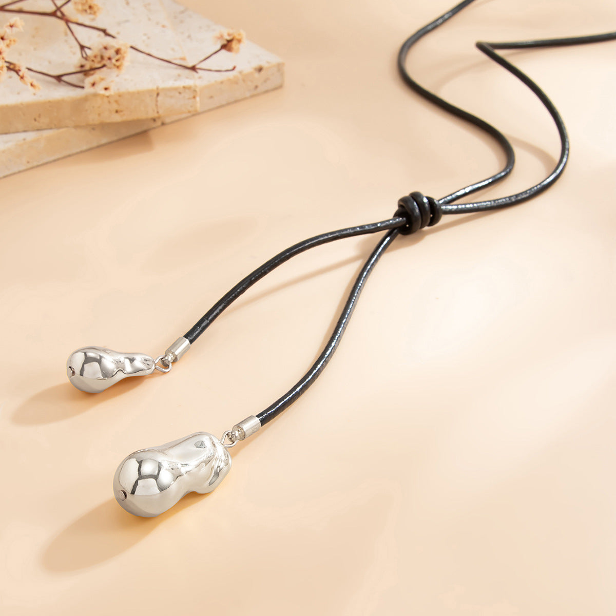 Minimalist Teardrop Resin Pendant Leather Cord Y-Necklace for Women