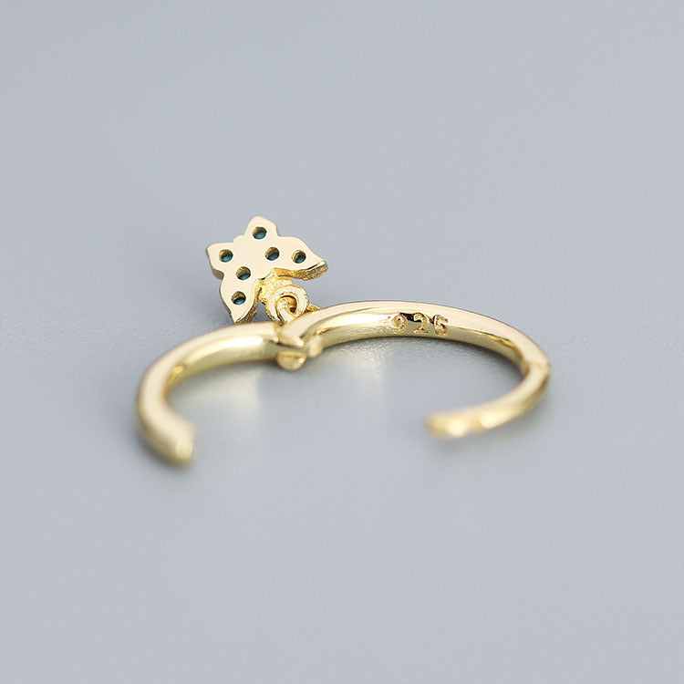Minimalist Butterfly-Shaped S925 Sterling Silver Stud Earrings with Rhinestone Inlay for Women