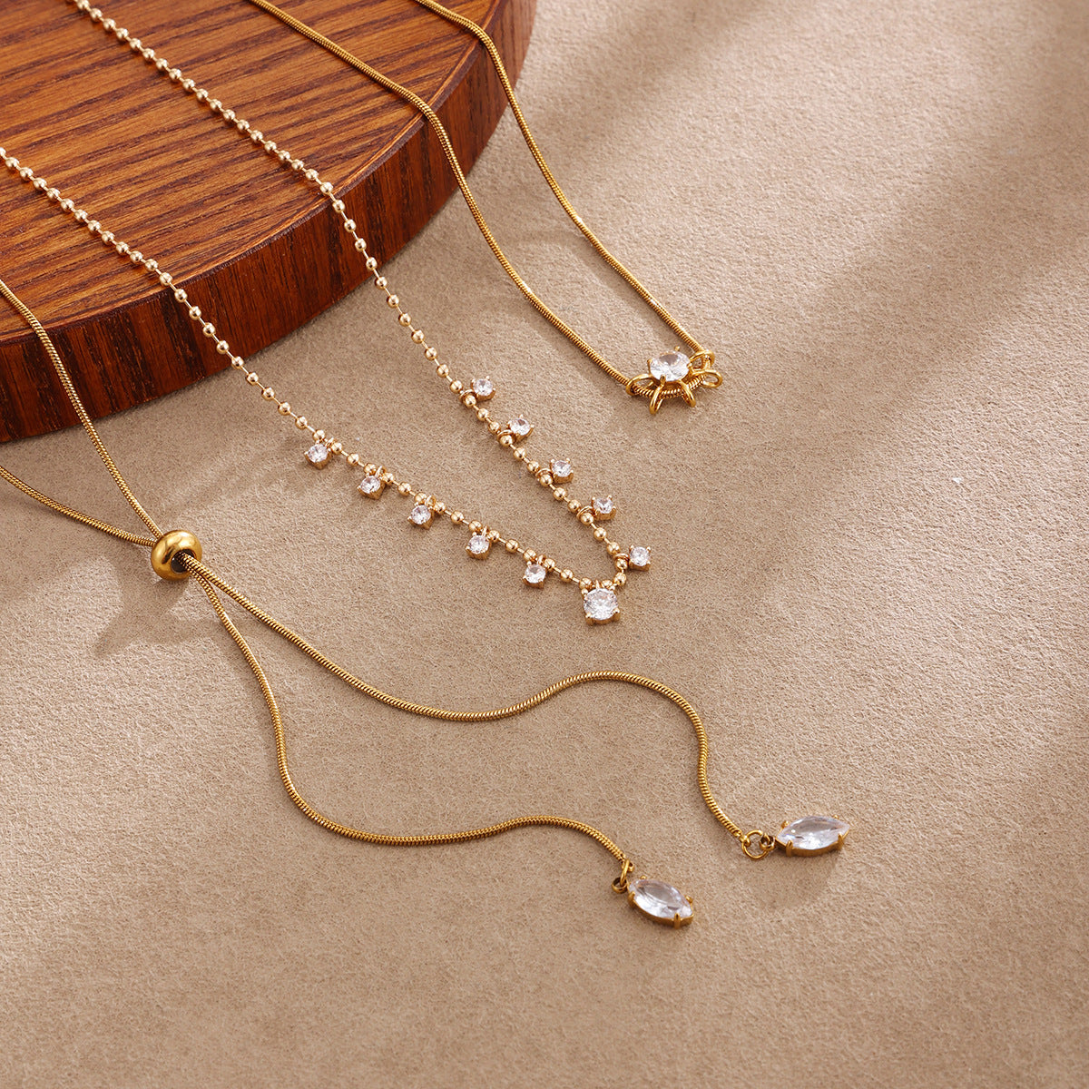 Minimalist Luxury Geometric Round Rhinestone Stainless Steel PVD Necklace for Women