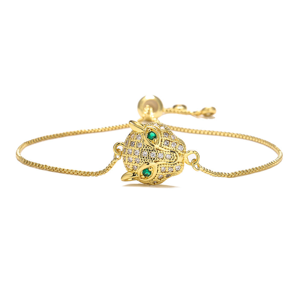 Minimalist Geometric Leopard Head Hand Chain for Women in Brass with Real Gold Plating and Zircon Inlay