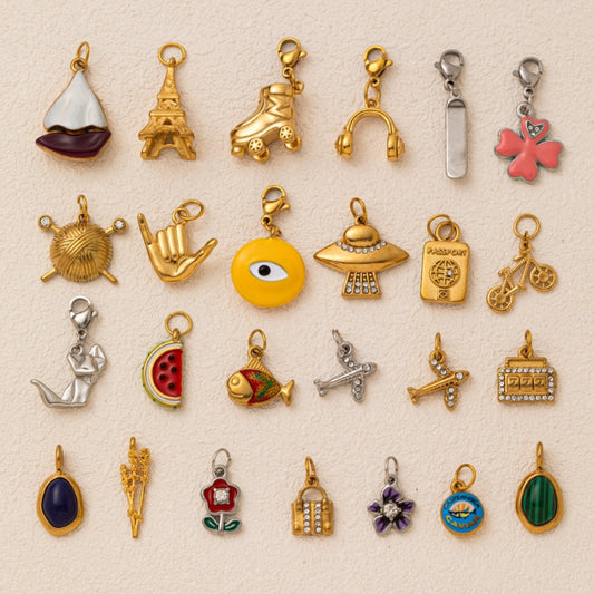 Vintage 18K Gold Plated Stainless Steel Fruit Charm Bar for Women
