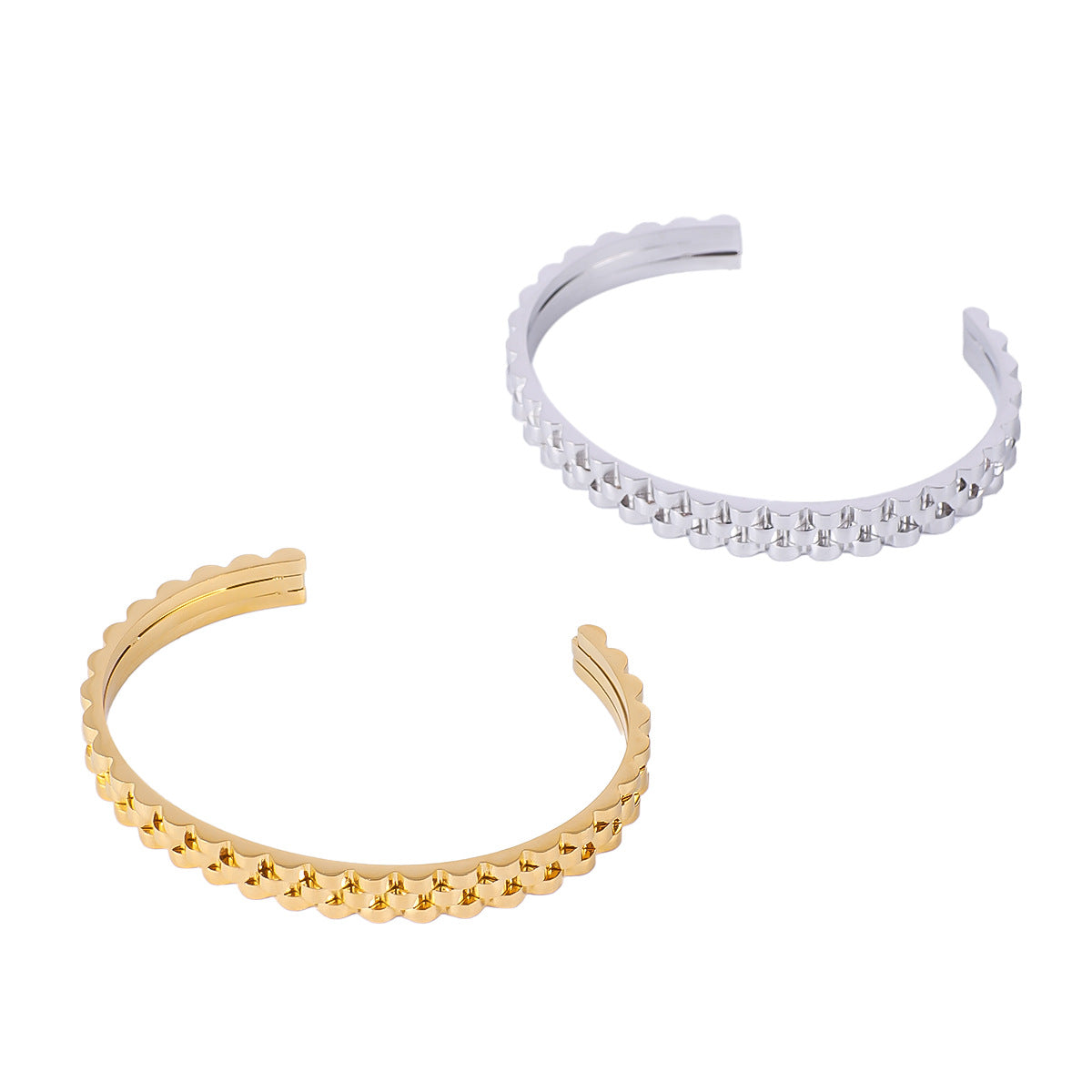 Minimalist Adjustable Stainless Steel Bracelet with 18K Gold Plating and Geometric Texture Band Design