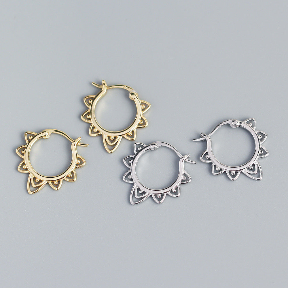 Vintage Sweet-Edgy Hollow Floral Pattern S925 Sterling Silver Hoop Earrings
