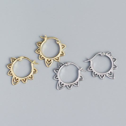 Pendientes de aro de plata esterlina S925 con diseño floral calado, estilo vintage dulce y atrevido