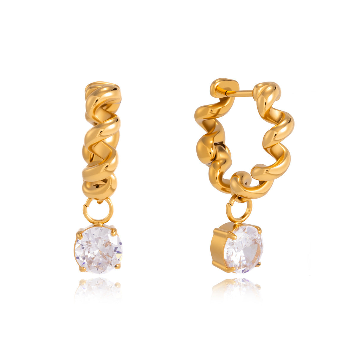 Luxury Elegant Geometric Stainless Steel Plated Cubic Zirconia Stud Earrings for Women
