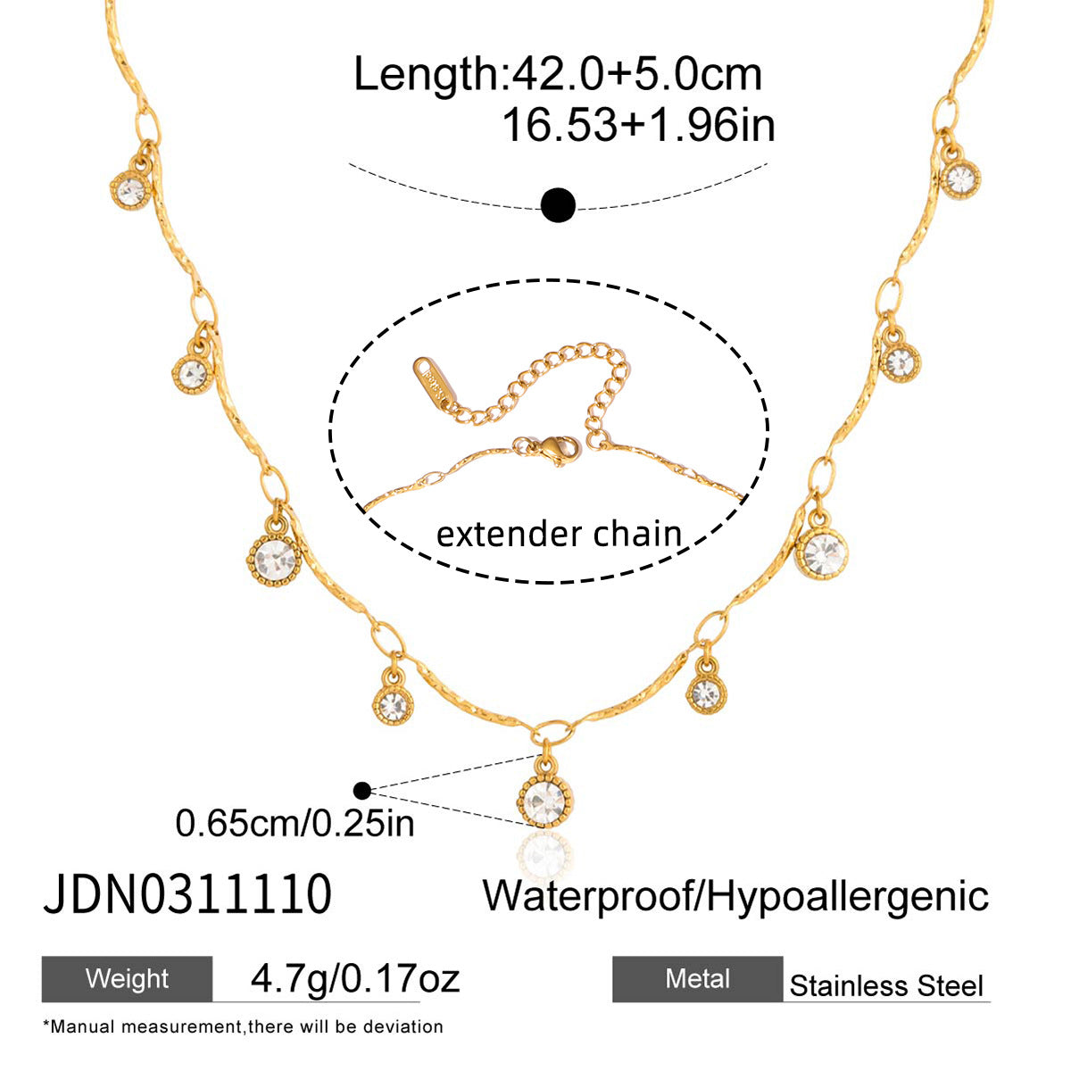 18K Gold Plated Stainless Steel Heart Necklace with Cubic Zirconia for Women