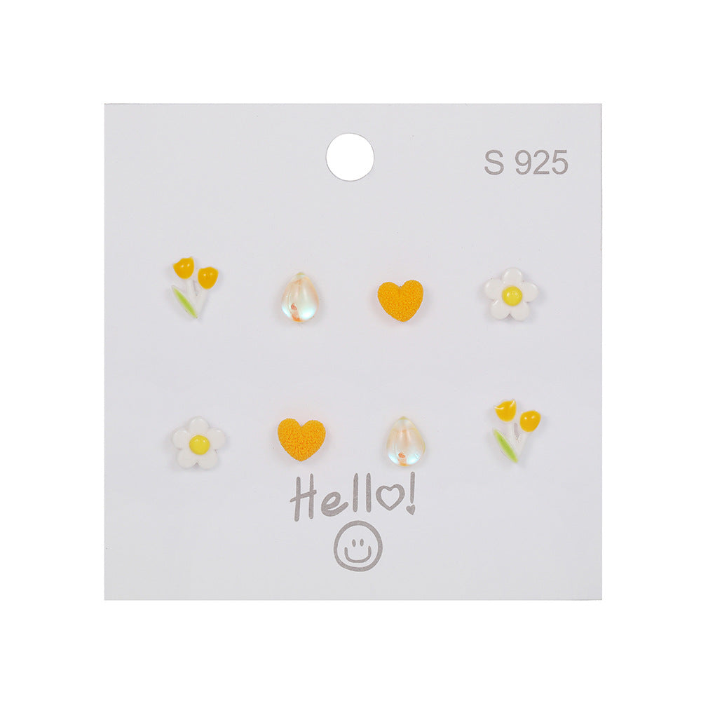 Sweet Geometric Floral Ceramic Stud Earrings with Stainless Steel Posts