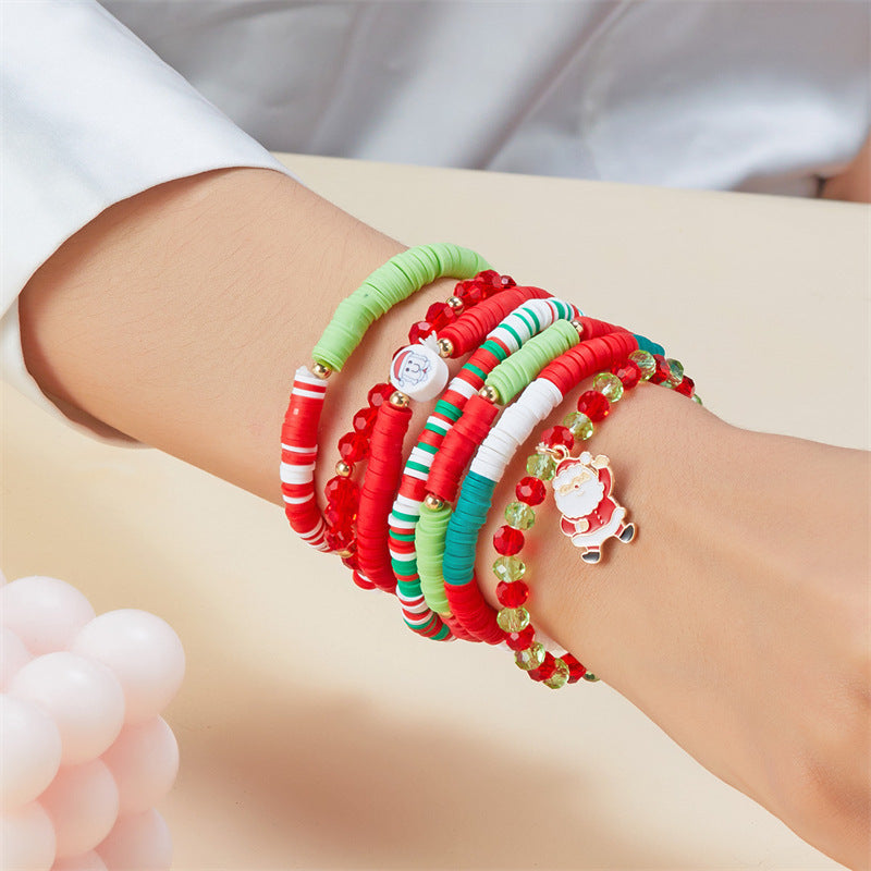Casual Geometric Resin and Crystal Beaded Bracelet with Snowflake and Christmas Bell Charms for Women