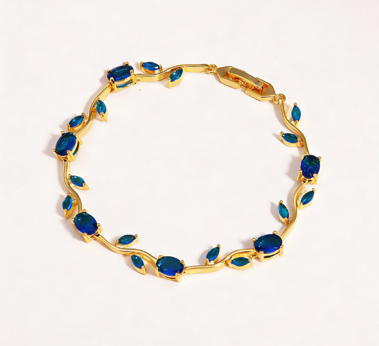 Elegant Gold Plated Brass Tulip Flower Bracelet with Rhinestone Gemstone Inlay for Women