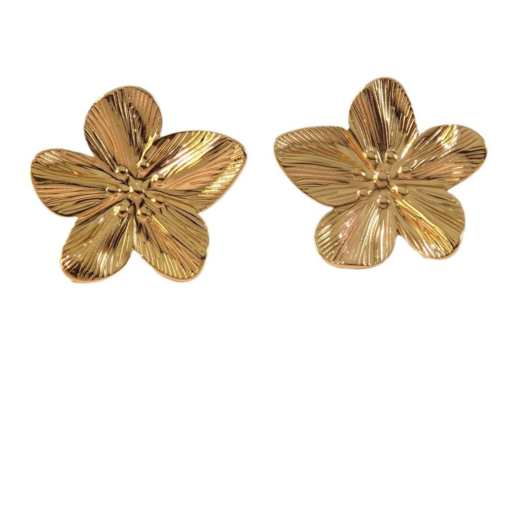 Vintage Geometric Floral Hammered Plated Stainless Steel Earrings