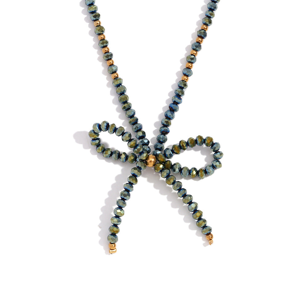 Fashionable Bow-Knot Pendant Necklace for Women with Stainless Steel Chain and Titanium Steel Pendant, Electroplated Finish, Geometric Design