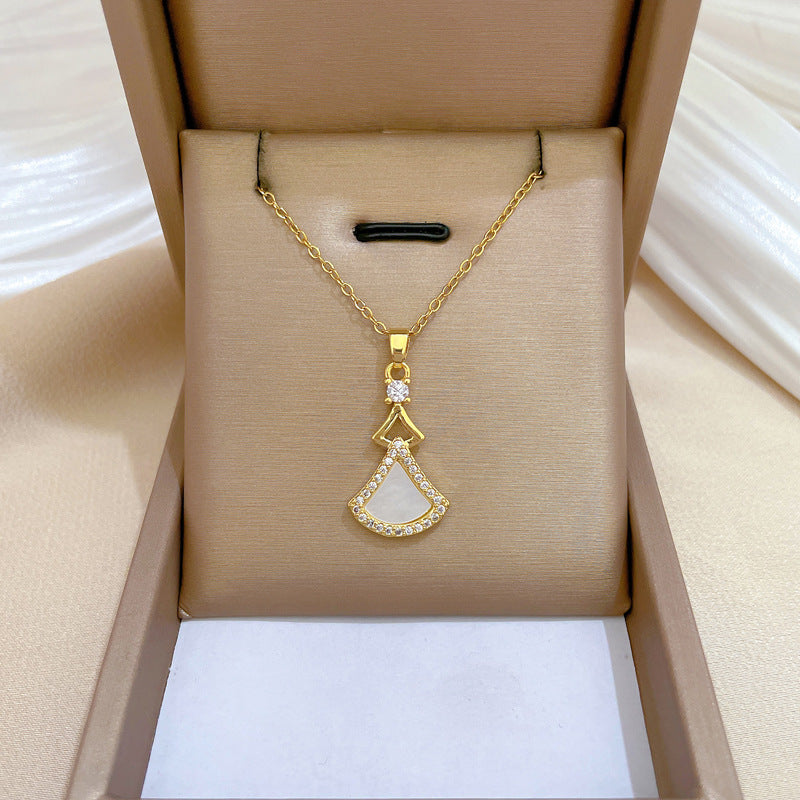 Elegant Geometric Shell Skirt Pendant Necklace and Earrings Set in Titanium Steel with Plated Finish for Women