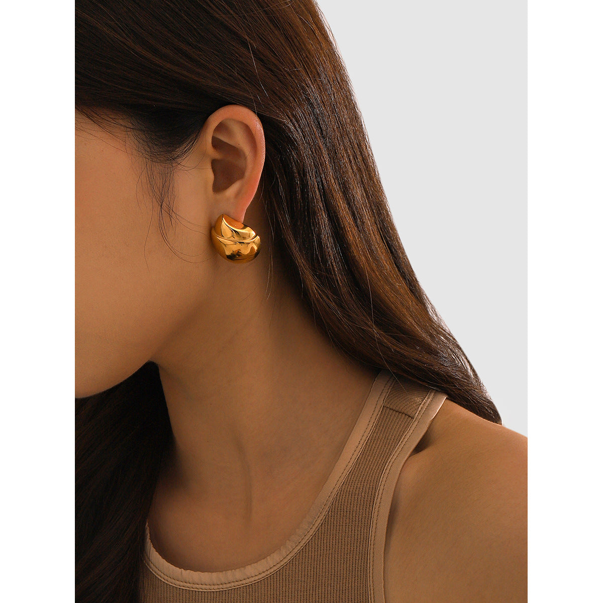 Vintage Irregular Round Hazelnut Stud Earrings 18K Gold Plated Stainless Steel for Women