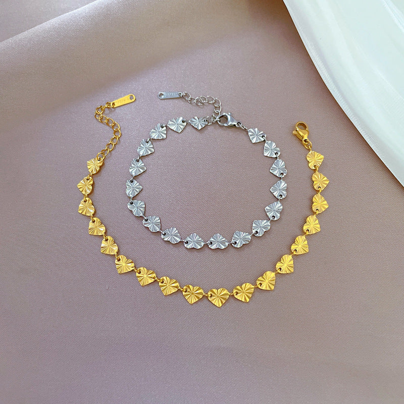 Pulsera Vintage de Acero de Titanio Dulce con Corazón y Patrón Ondulado y de Frijol